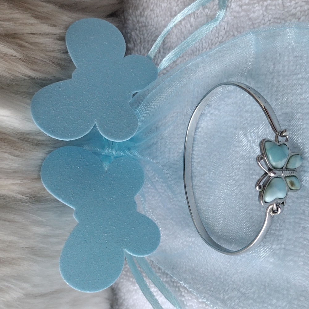 Silver and Blue Butterfly Bangle Bracelet